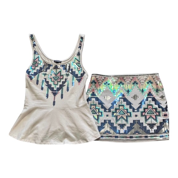 NWOT Express Sequined Southwestern Print Skirt and Top, Size S / XS - Picture 3 of 7